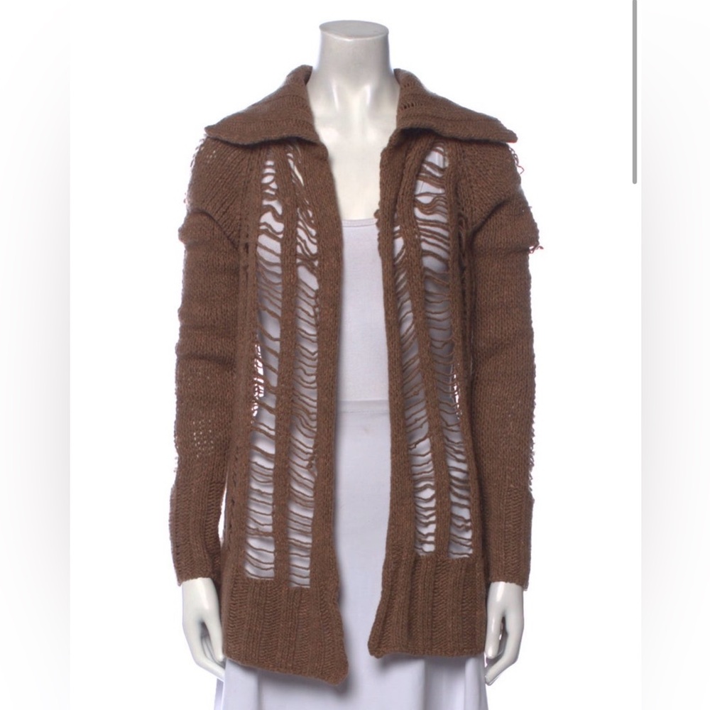 Scanlan Theodore 100% Wool Gorgeous Tan Open-Knit Cardigan EUC - XS/S